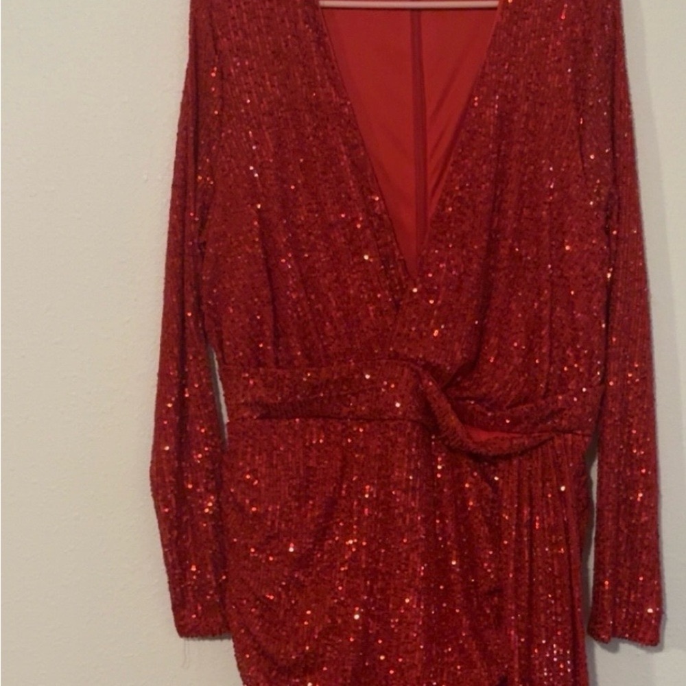 Fashion Nova Red Embellished Wrap Bodycon Dress